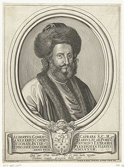 Portret van Ottomaanse graaf Alberto Caprara met bontmuts Albertvs comes Caprara anno dom. MDCLXXXIII (titel op object), RP-P-1908-3966.jpg